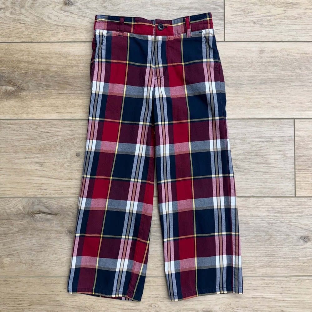 Janie and Jack Plaid Pants Boys Size 5 Red Navy‎ Yellow Cotton Holiday Preppy